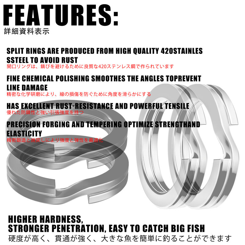 Anelli spaccati da Pesca argento/acciaio inossidabile nero 3.5-12MM di alta qualità rinforzano gli accessori a scatto rotondo a doppio cerchio