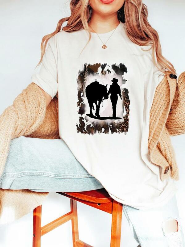 Kaus Wanita Lucu Horse Love 90S Pakaian Modis Kaus Grafis Print Wanita Lengan Pendek Musim Semi Musim Panas