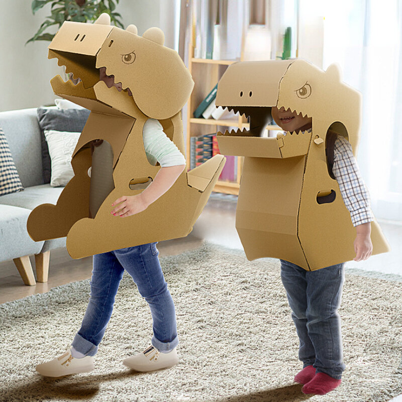 DIY Kreativität Karton Dinosaurier Kostüm Kinder Cosplay Bühne Leistung Kleid Montiert Papier Tier Form Handwerk Kostüm