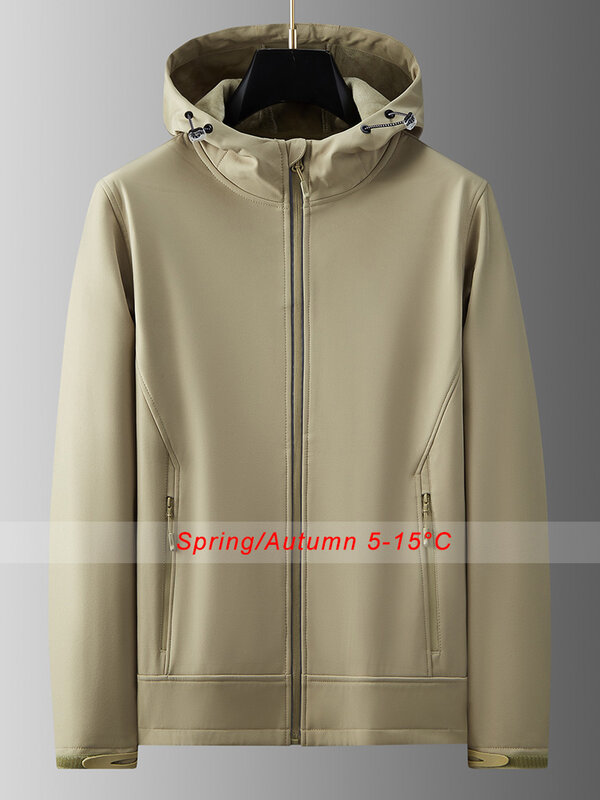 Primavera outono impermeável softshell jaqueta men zip bolsos antiestático antifouling casual com capuz blusão velo casaco quente
