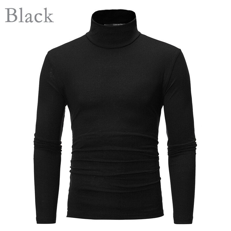 Autumn Winter Basic Men Simple Pullovers Turtleneck Solid Long Sleeve T-Shirts Fashion Casual Bottoming Shirt 2023 New