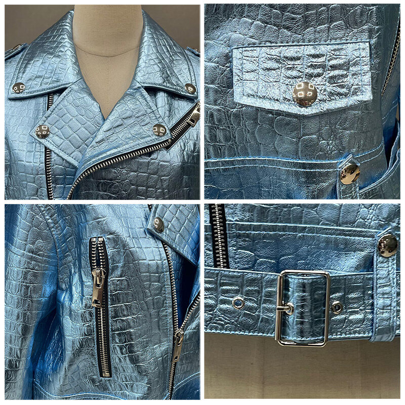 Jaqueta de couro de carneiro genuína para mulheres, casaco moto motociclista, couro real, cor de metal, lady, TF5586, novo design, 2023