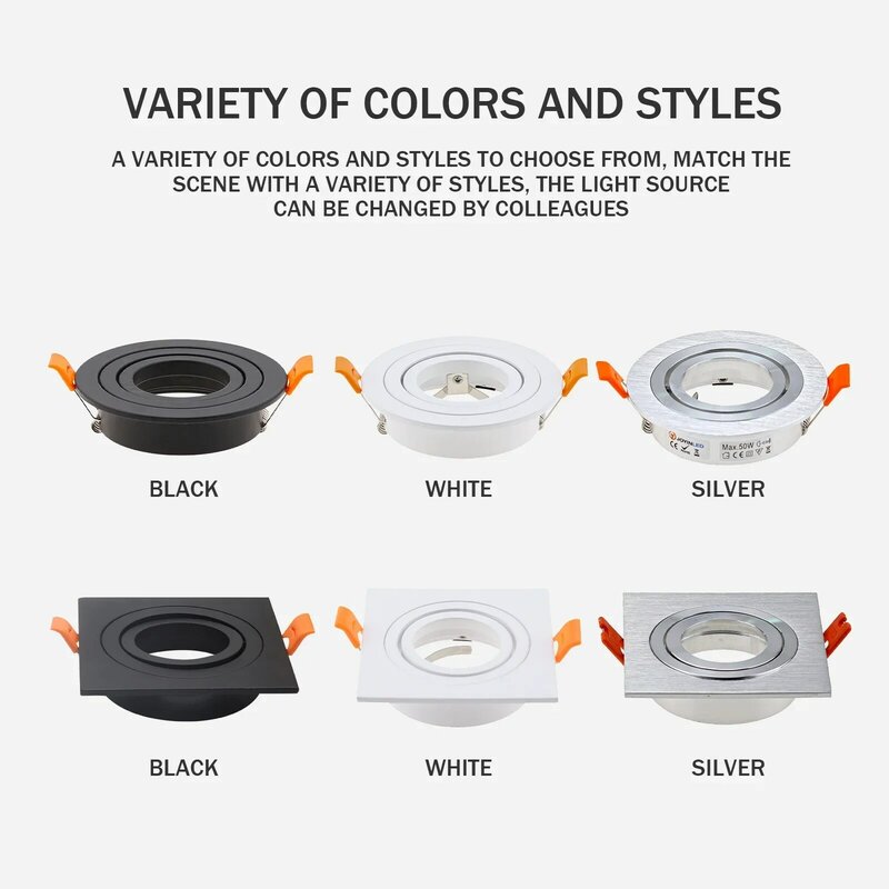 Adjustable GU10 MR16 Led Stand Black/White/Brush Silver/Chrome Led Spot Light Frame Lamp Holder GU10 Downlight