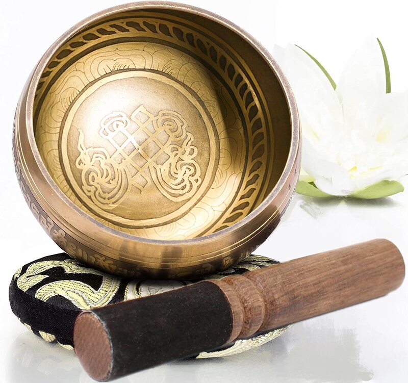 Tibetano Singing Bowl Set Totem Sound Bowl Meditação Bowl Presente Único Útil para Meditação Yoga Stress Relief Gold Bowl