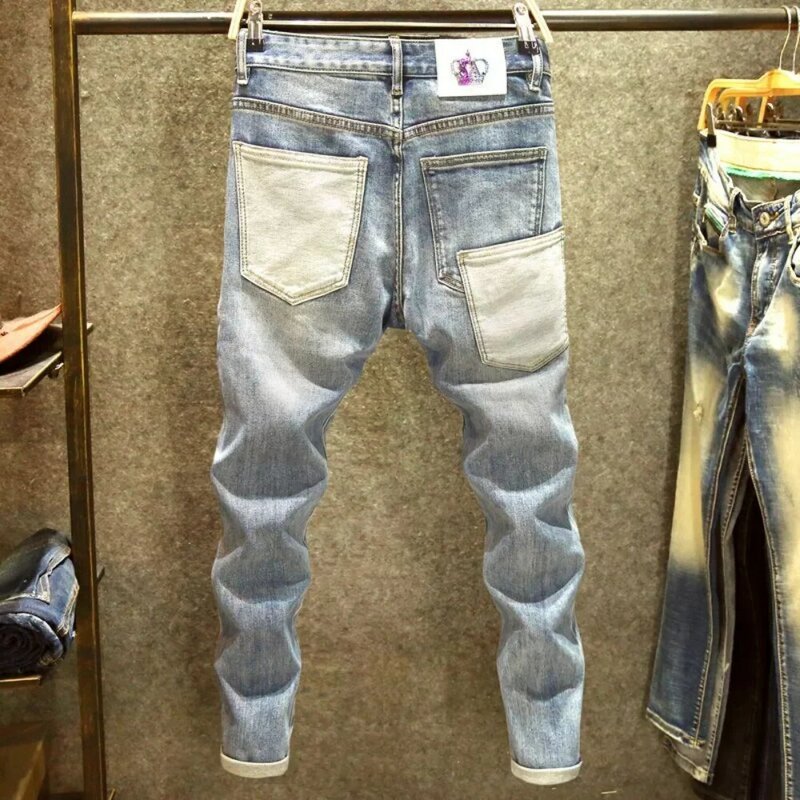 2024 jeans da uomo in denim jeans con buco indossato dritto europa e America pantaloni classici vecchi pantalones hombre y2k streetwear cargo pants