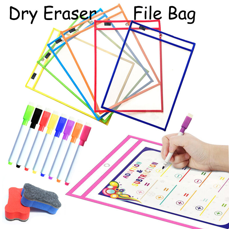Reutilizável Copiar Arquivo Saco por Dry Eraser Set, Material PET Transparente, Livro de Escrita, Imprimir Vários Estilos de Padrões em Papel A4