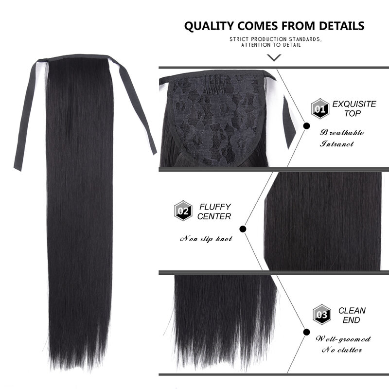 45/55cm Synthetic Long Straight Ponytail Hair Extensions Heat Resistant Hair Wrap Around Pony Hairpiece for Women