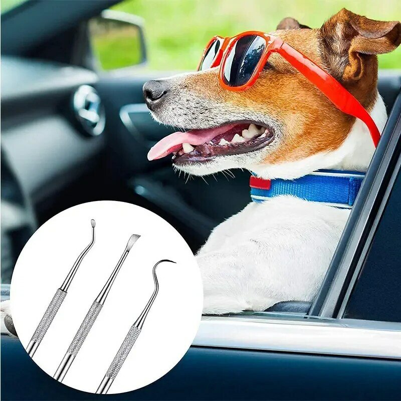 3Pcs Pet Dog Tooth Cleaner Tooth Scaler and Scraper Stainless Double Headed Tarter Remover Scraper Pet Teeth Dog Cleaning Tools