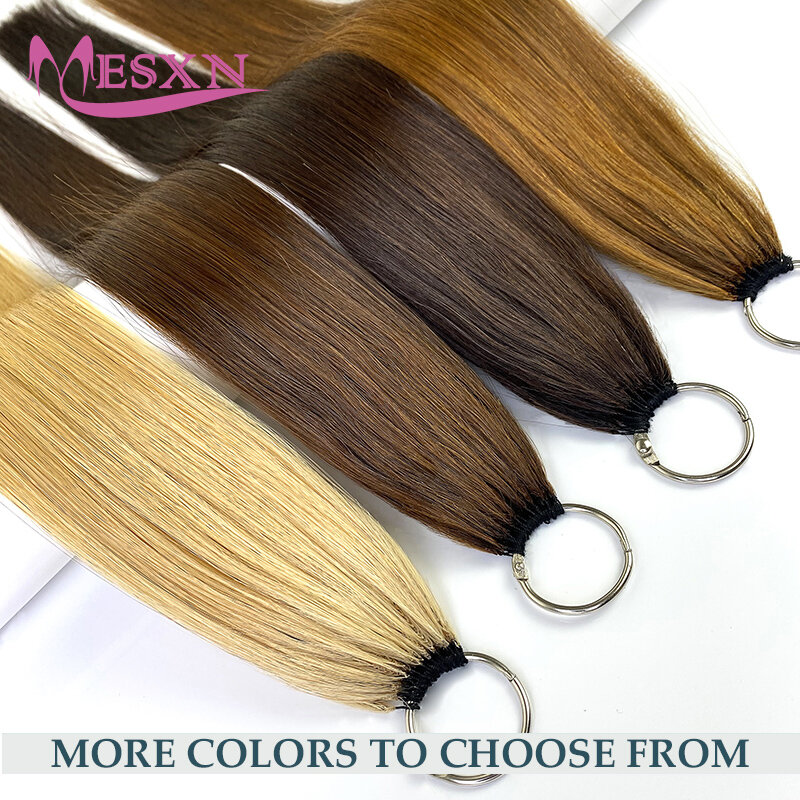 MESXN-extensiones de cabello humano liso, pelo Natural Real, Microring, marrón, Rubio, 16-24 pulgadas, para salón