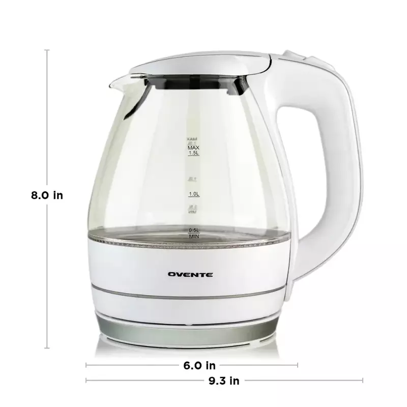 Electric Hot Water Portable Glass Kettle with Filter 1.5 Liter Stainless Steel Base Countertop Teapot