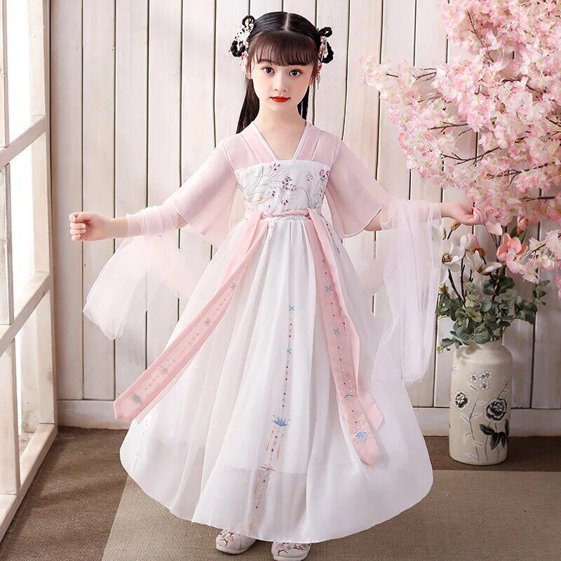 فستان هانفو التقليدي للأطفال ، على الطراز الصيني ، الصيف ، الجنية الفائقة ، بطول الصدر