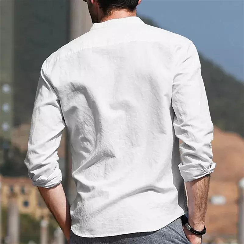 Мужская повседневная спортивная рубашка с отложным воротником, уличная футболка с длинным рукавом и пуговицами, весна-лето 2023