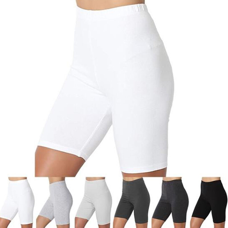 Pantalones cortos elásticos para mujer, Shorts informales ajustados de cintura alta para Fitness, color liso, Sexy, blanco y negro, 2023
