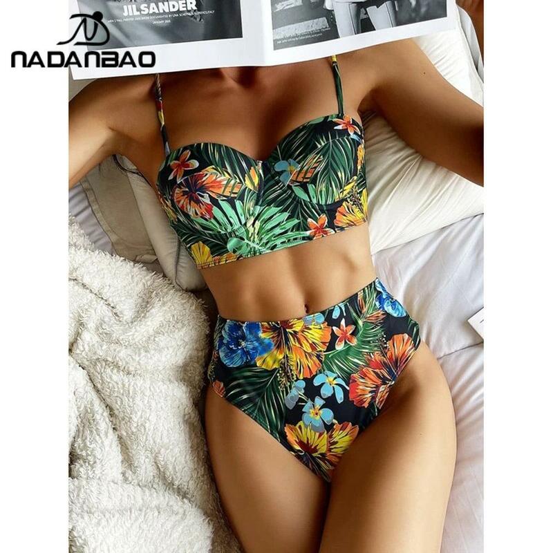 Nadanbao-sexy biquíni de duas peças para as mulheres, cintura alta, sem encosto, designer, para o surf, moda praia, verão