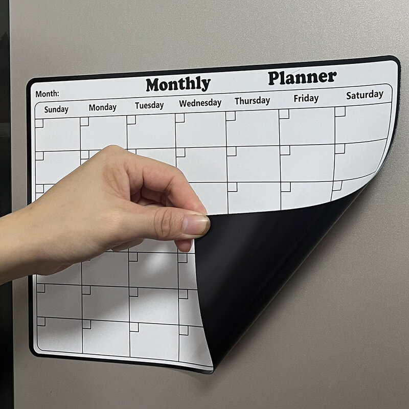 Penghapus kering kulkas kalender magnetik bulanan perencana mingguan papan tulis dengan 3 spidol 1 penghapus 3 magnet untuk rumah