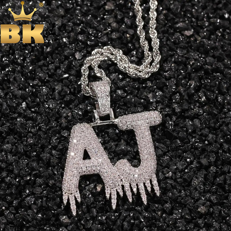 TBTK-Collar personalizado con nombre para hombre y mujer, colgante de circonia cúbica con letras de goteo, Color dorado, joyería de hip hop
