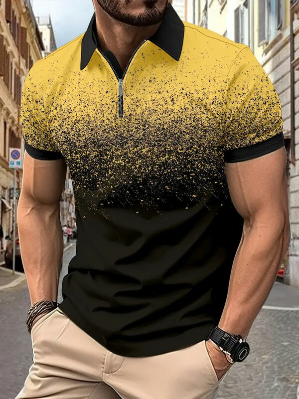 Polo de negocios para hombre, camiseta informal de manga corta de alta calidad, Top con solapa y estampado 3D, novedad de verano