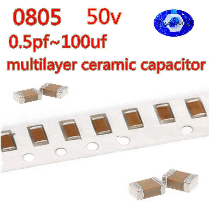 Capacitor cerâmico multicamadas de SMD, chip SMD, 0805, 16 ~ 50V, 4,7, 0.5pF - 47uF 22pF 100pF 1nF 10nF 100nF 1uF 0.1uF 2.2uF 10uF 22uF, 100pcs