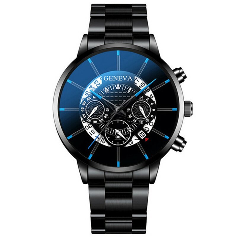 Jam tangan pria, kelas atas Keren unik Digital menonton Literal Multi lapisan Dial jam tangan kuarsa baja anti karat sabuk jam bisnis Reloj