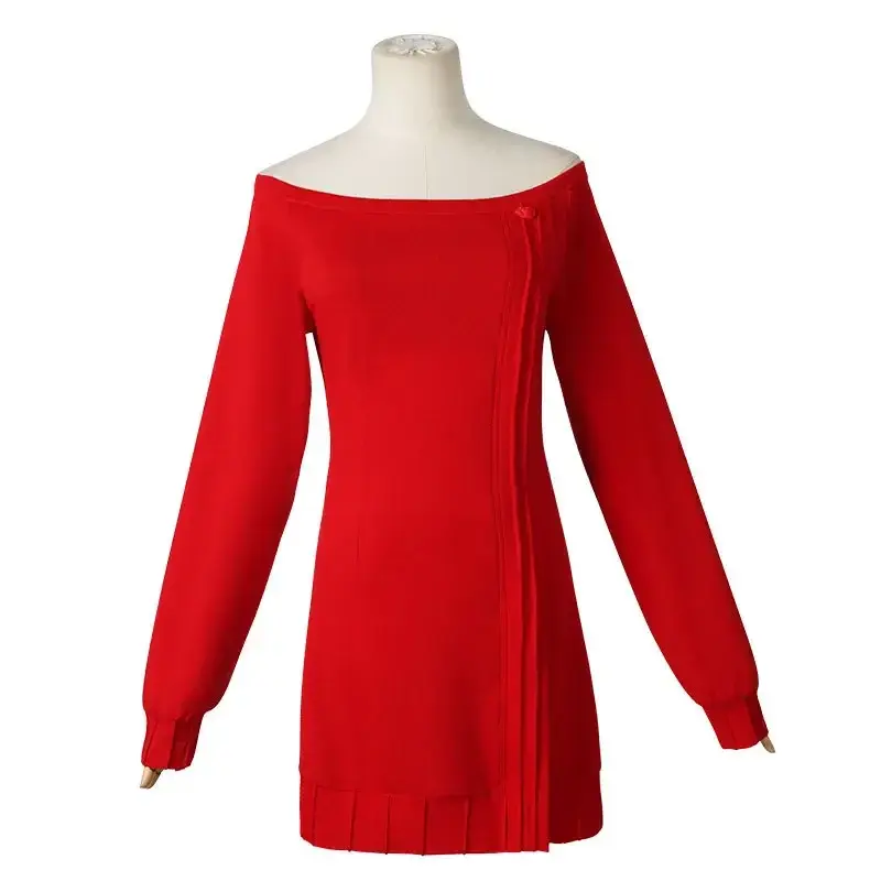 요르 위조자 코스프레 긴 빨간색 뜨개질 스웨터 의상 애니메이션 스파이 가족 여성복