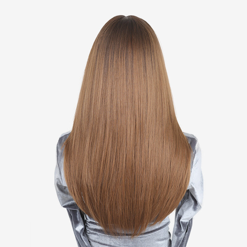 SNQP 60cm Wig coklat lurus panjang Wig rambut bergaya baru untuk wanita pesta Cosplay harian tahan panas alami terlihat mudah dipakai