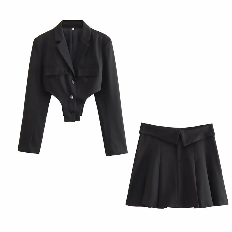 Conjunto de saia sexy de algodão feminino, blazer e vestido de baile, jaqueta casual, casaco de menina quente, roupas femininas, primavera, 2 peças