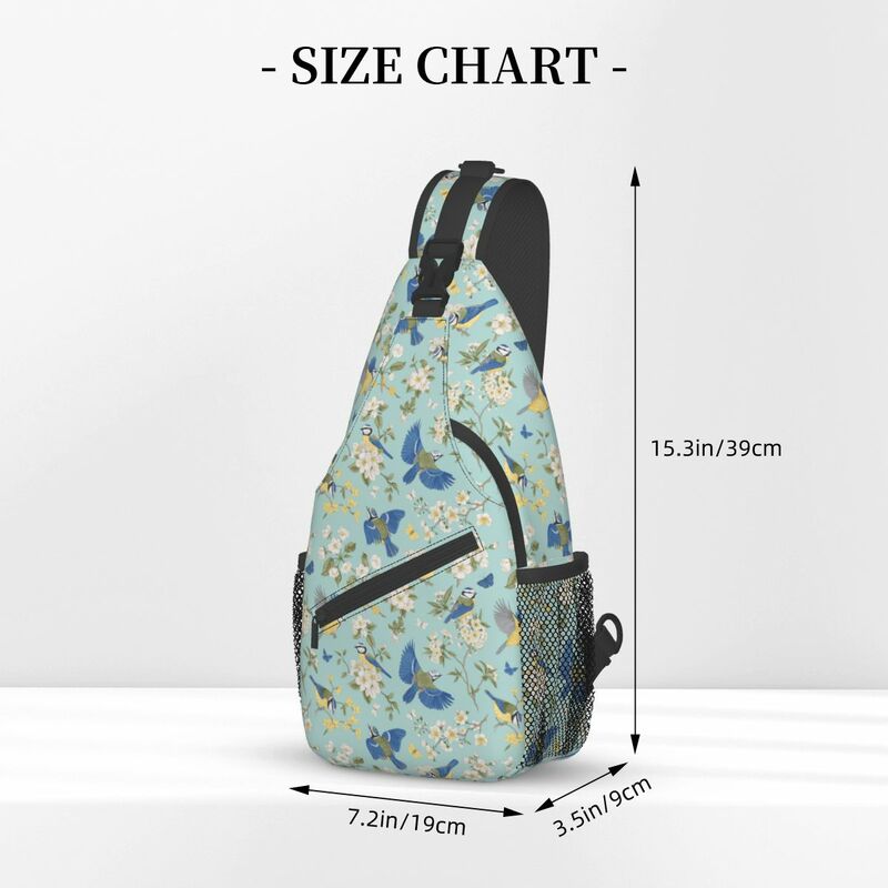 Birds And Flowers Chinoiserie Small Sling Bags Chest Crossbody Shoulder Backpack Outdoor Sports Daypacks Blue Tits School Bags