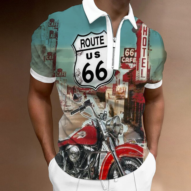 2023 Summer Men's Polo Shirt Number 66 Letters Printed Classic Short Sleeve Tee Top Fashion Casual Streetwear Slim Fit Clothing
