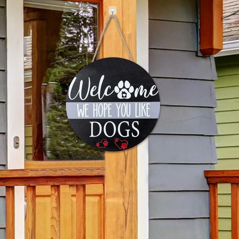Round Wood Sign for Pet Welcome Door, fazenda rústica, decoração ao ar livre do cão, arte da parede para Bar, quarto, sala de estar