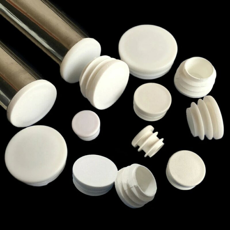 Inserciones de extremo de plástico blanco redondo, tapón de tubo de acero para protectores de patas de Silla, diámetro de 16-50mm, 2/5/10 piezas