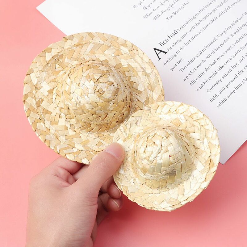 Multiple Sizes Crafts Cute Yellow Woven Straw Hat DIY Decoration Doll Caps DIY Toys Doll Accessories