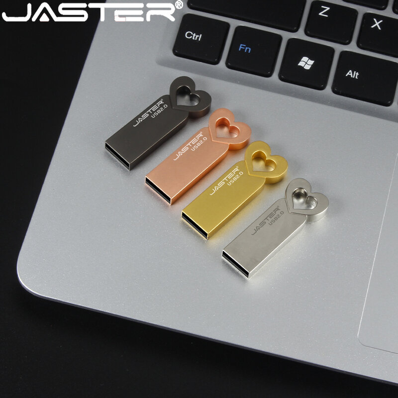 محرك قلم قلب مخصص بدون شعار JASTER ، محرك فلاش USB معدني جميل ، عصا ذاكرة إبداعية ، هدية زفاف ، GB ، 64GB ، 32GB ، 16GB