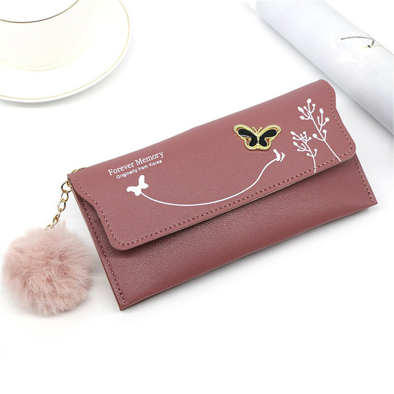 Dompet wanita modis merek dompet lipat tiga panjang huruf dompet tas tangan wanita kulit segar tempat kartu Aksesori Cartera Mujer