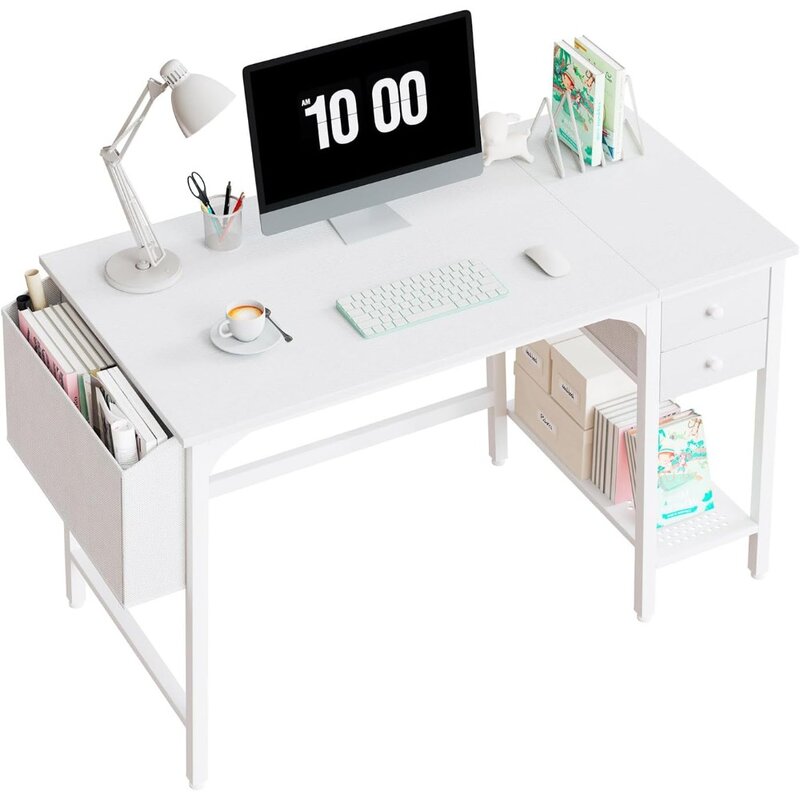 Meja kecil dengan laci-40 inci meja komputer untuk ruang kecil rumah kantor, meja belajar menulis Modern sederhana