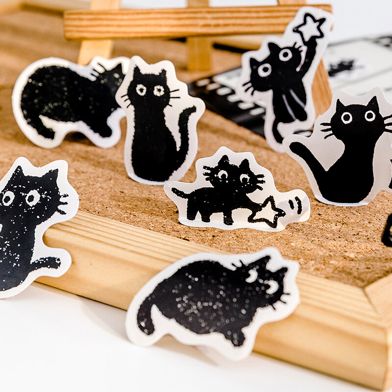 45pcs Kawaii Little Black Cat Decorative Boxed Stickers Scrapbooking Label Diary Stationery Album Phone Journal Planner