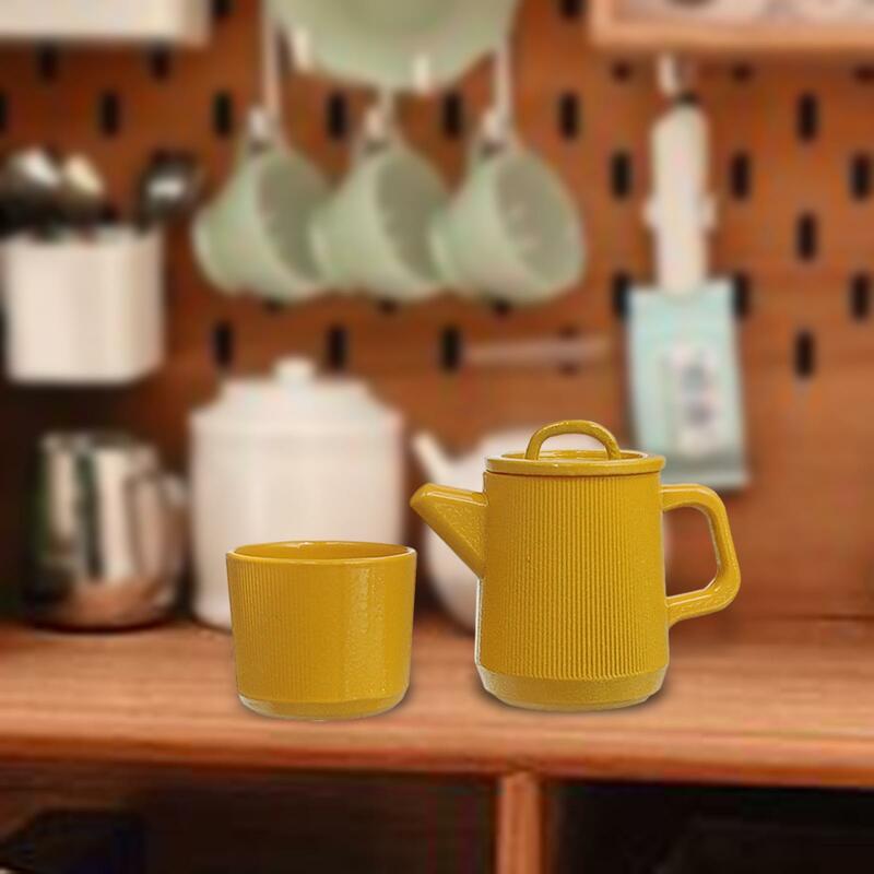 Mini teiera tazza da tè tinta unita giocattoli in lega per le vacanze Set da tè ornamenti per feste a casa tè pomeridiano piccolo Set da tè accessori per casa delle bambole
