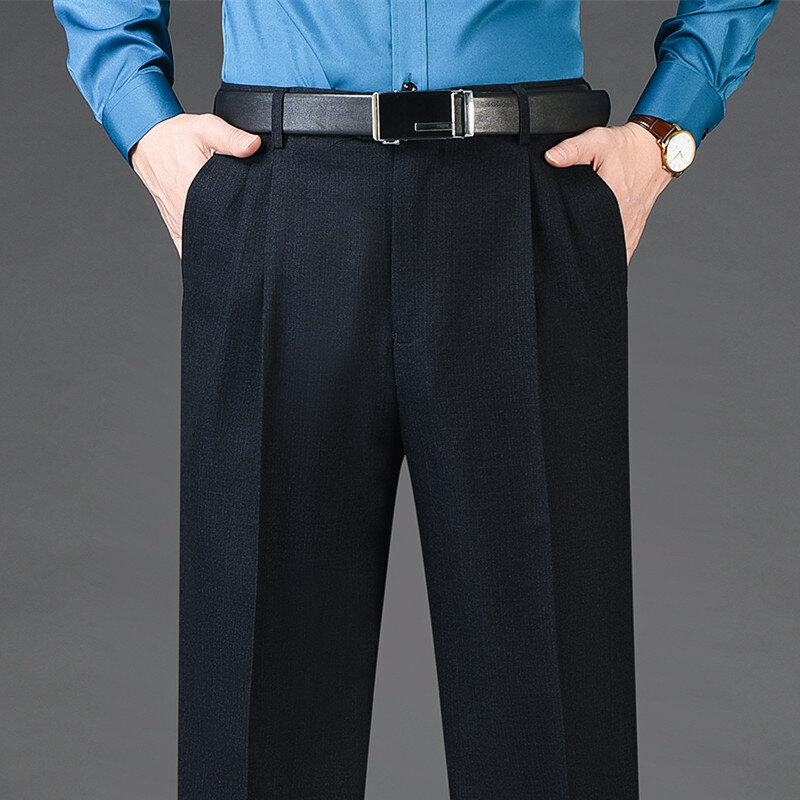 Wełniane spodnie kaszmirowy elegancki zestaw z wysokim stanem męskie podwójne plisowane zimowe jesienne spodnie męskie formalne rozmiar biznesowy 29-50 52 54 56