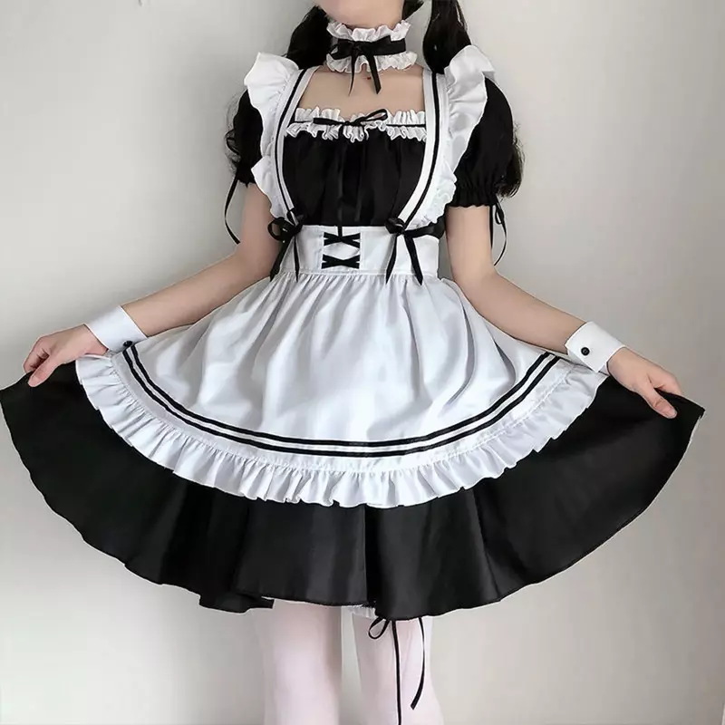 Nero carino Lolita cameriera costumi ragazze donne bella cameriera Costume Cosplay animazione spettacolo vestito giapponese vestiti del vestito