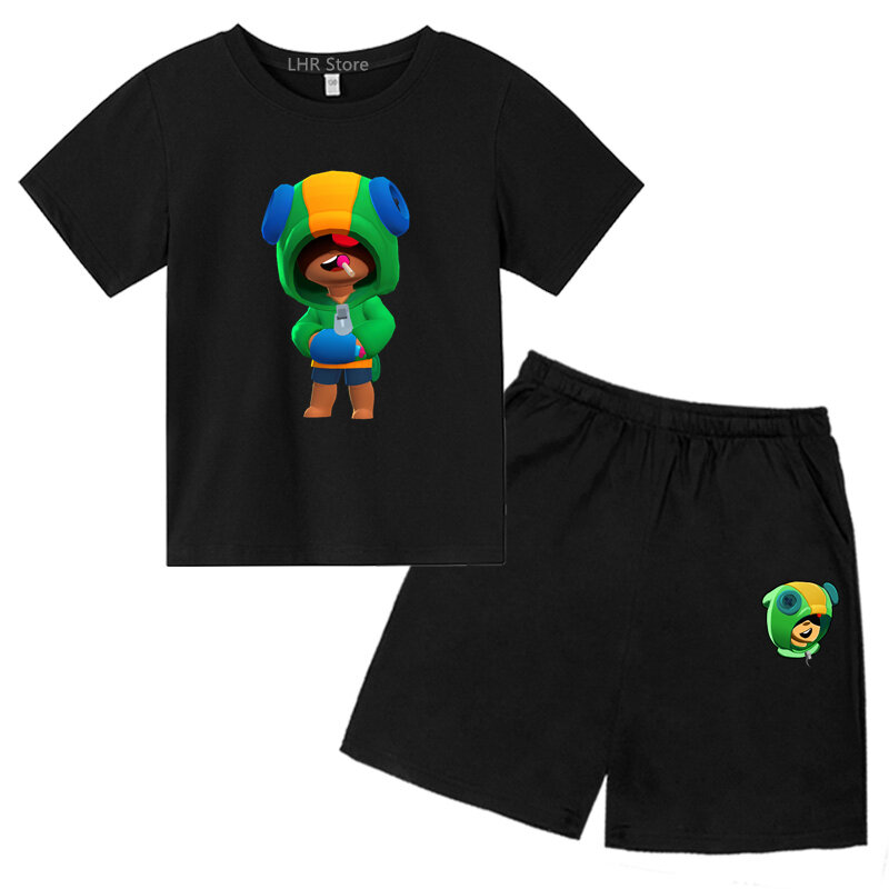 여름 어린이 세트, 레저 반팔 라운드넥 티셔츠 및 반바지, 애니메이션 격투 게임 프린트 의류, 3-12 세 소년 소녀