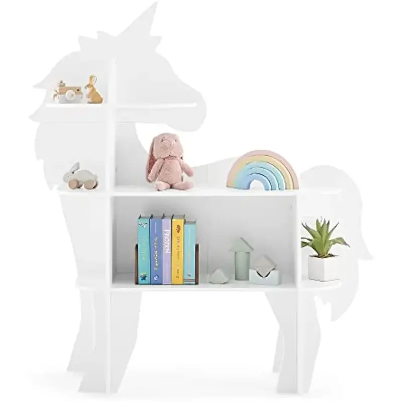 Rak buku anak-anak unicorn, terpasang di dinding, mudah dibersihkan rak buku anak-anak