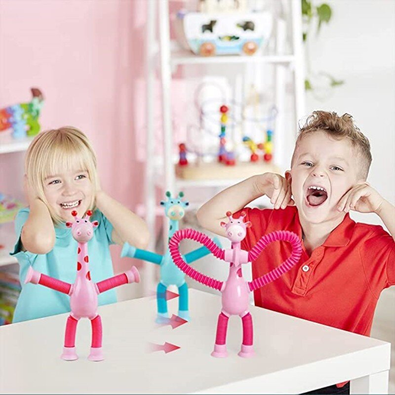 Neue 4/1pc Kinder Saugnapf Spielzeug Pop Röhren Stress abbau Teleskop Giraffe Zappeln Spielzeug sensorische Balg Spielzeug Anti-Stress-Spielzeug