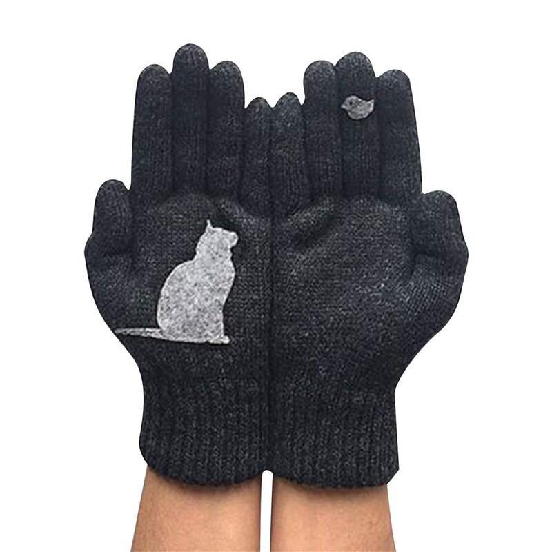 Winter Handschoenen Voor Mannen Vrouwen Teens Leuke Kat En Vogel Gedrukt Thermische Gebreide Handschoenen Winddicht Winter Warme Wanten Handschoen Zachte