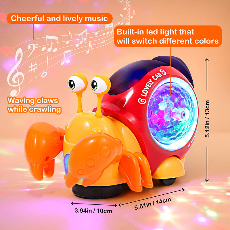 Giocattolo per bambini Crawling Crab Walking Dancing Electronic Pets Robo Hermit Crab Snail Glowing With Music Light Baby Toddler Toy Gift