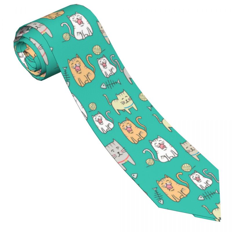 Corbata clásica para hombre, corbatas para boda, fiesta, negocios, corbata de cuello para adultos, corbata informal, estilo de dibujos animados de gato lindo