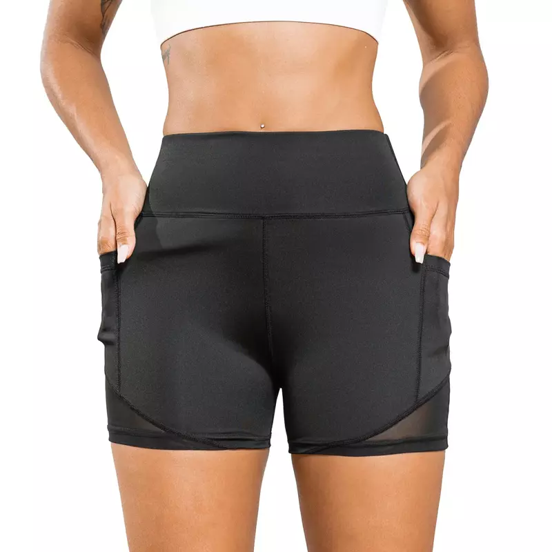 Women Gym Tight Lifting Buttocks Yoga Shorts Plus Size with Pockets Fitness Running Biker Shorts Side Pockets Workout Nude Pants