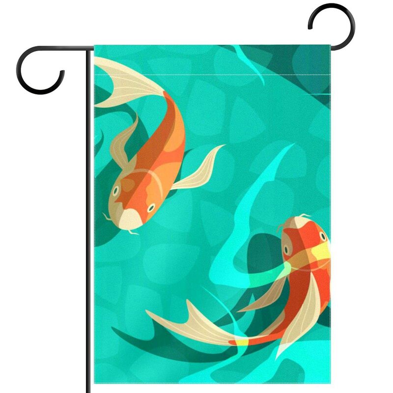 ภาพวาดธงสวนปลา KOI ธงโพลีเอสเตอร์สองด้านสำหรับกลางแจ้งสนามหญ้าบ้านระเบียงธงสระน้ำลานบ้านตกแต่งระเบียง
