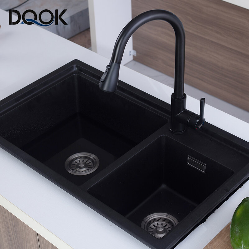 Черный кухонный кран, выдвижной смеситель для раковины, матовый никель, струйный распылитель, хромированный кухонный водопроводный кран
