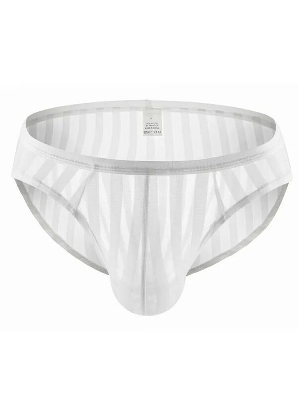 Stripe Mesh Men's Panties Low Waisted Sexy Briefs Breathable Man Underwear Sexy Transparent U Convex Pouch Underpants Allure