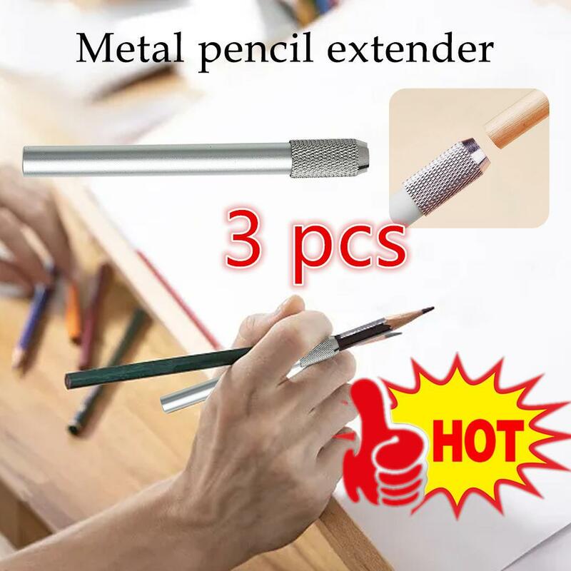 3 buah braket logam kayu logam pemanjang pensil kayu logam kepala ganda baja tahan karat pemegang berwarna pendek