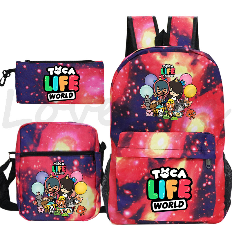 3 pz/set Toca Life World zaino ragazzi ragazze Cartoon Kawaii School Bags bambini Bookbag bambini Toca Boca zaino regali di compleanno